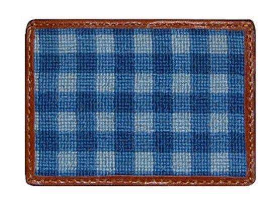 Gingham Needlepoint Credit Card Wallet in Blue by Smathers & Branson - Country Club Prep