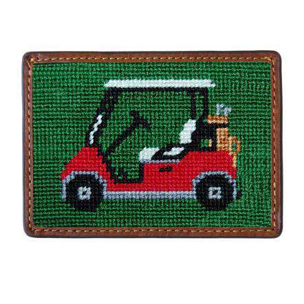 Golf Cart Needlepoint Credit Card Wallet in Forest Green by Smathers & Branson - Country Club Prep