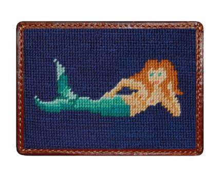 Mermaid Needlepoint Credit Card Wallet in Navy by Smathers & Branson - Country Club Prep