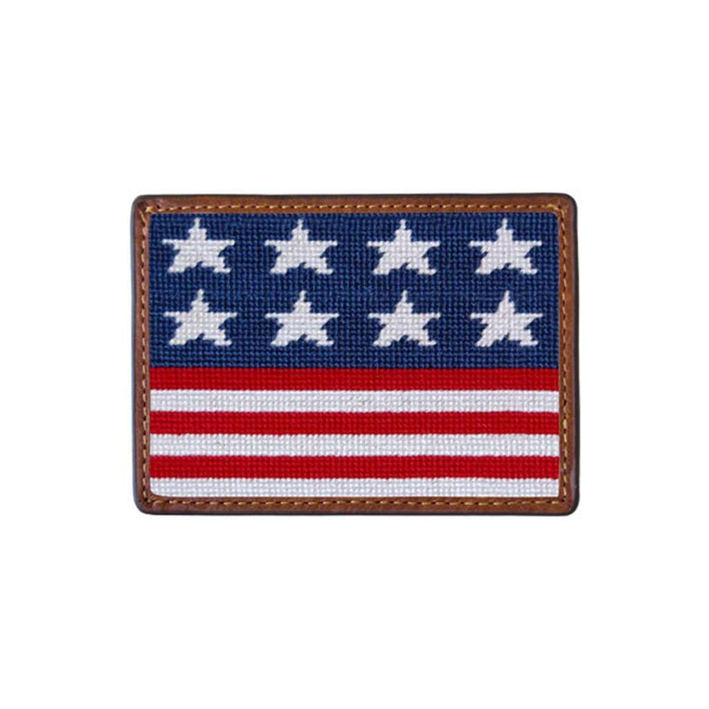 Old Glory Needlepoint Credit Card Wallet in Red, White, and Blue by Smathers & Branson - Country Club Prep