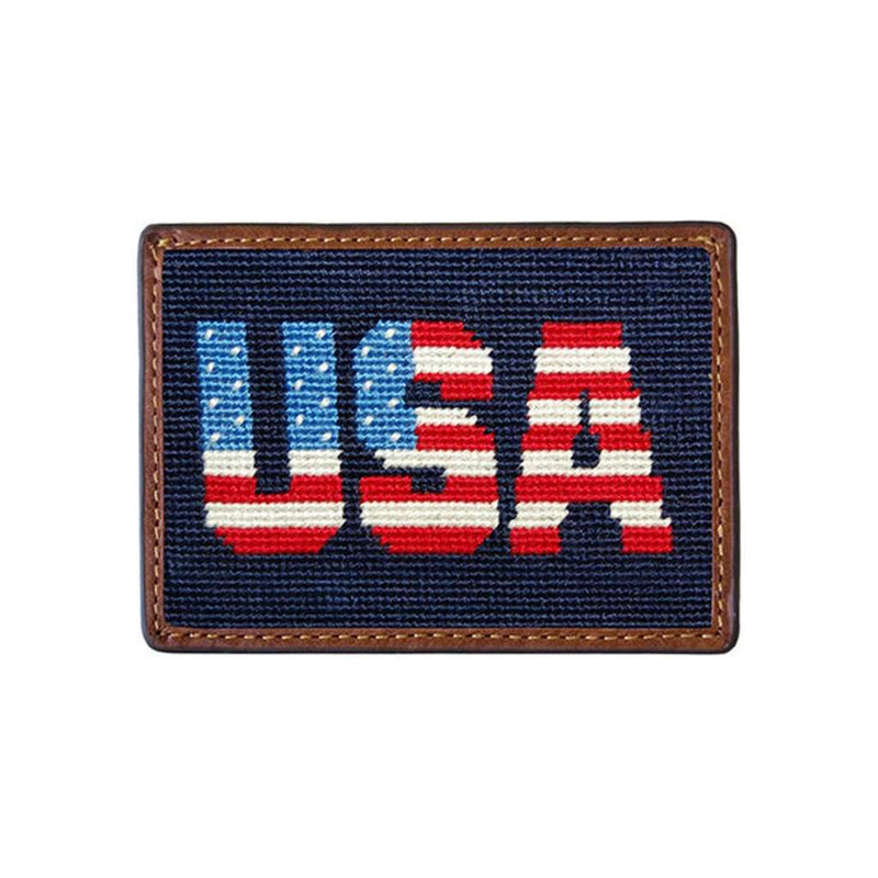Patriotic USA Needlepoint Credit Card Wallet in Dark Navy by Smathers & Branson - Country Club Prep
