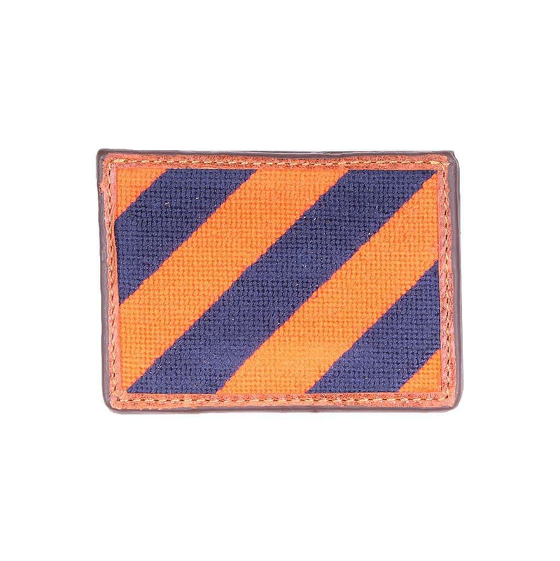 Repp Stripe Needlepoint Credit Card Wallet in Orange and Dark Navy by Smathers & Branson - Country Club Prep