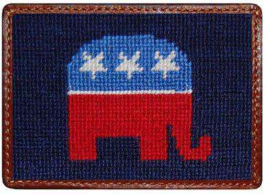 Republican Needlepoint Credit Card Wallet in Navy by Smathers & Branson - Country Club Prep