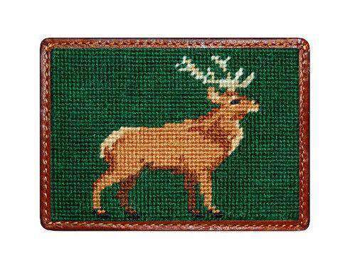 Stag Needlepoint Credit Card Wallet in Hunter Green by Smathers & Branson - Country Club Prep