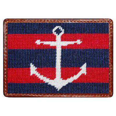 Striped Anchor Needlepoint Credit Card Wallet in Navy and Red by Smathers & Branson - Country Club Prep
