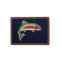 Trout Needlepoint Credit Card Wallet in Navy by Smathers & Branson - Country Club Prep