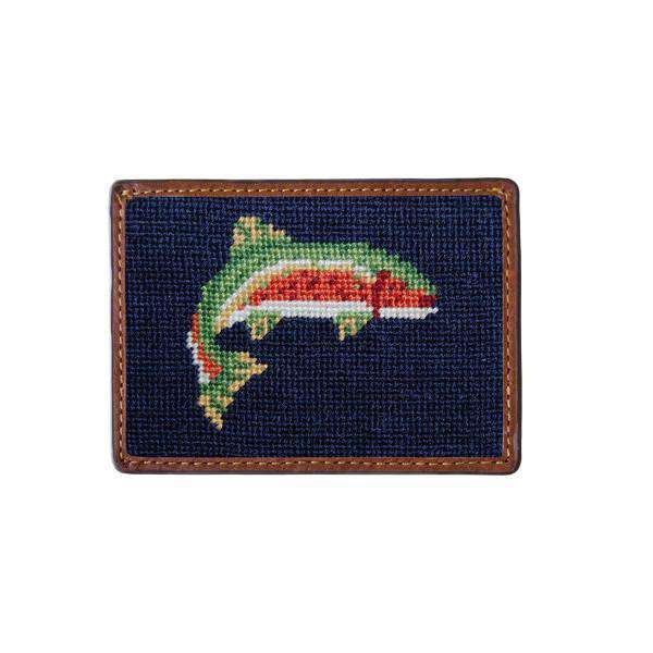 Trout Needlepoint Credit Card Wallet in Navy by Smathers & Branson - Country Club Prep