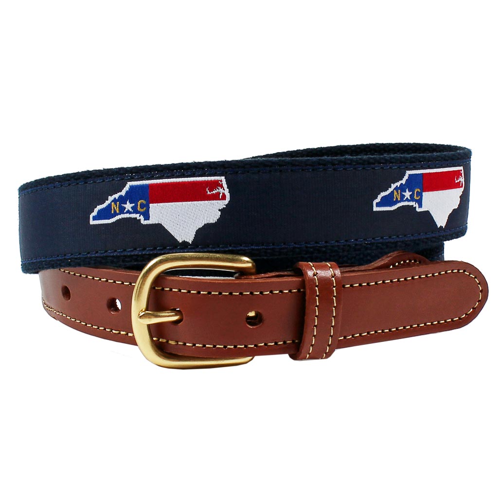 State Fill North Carolina Flag Leather Tab Belt by Country Club Prep - Country Club Prep