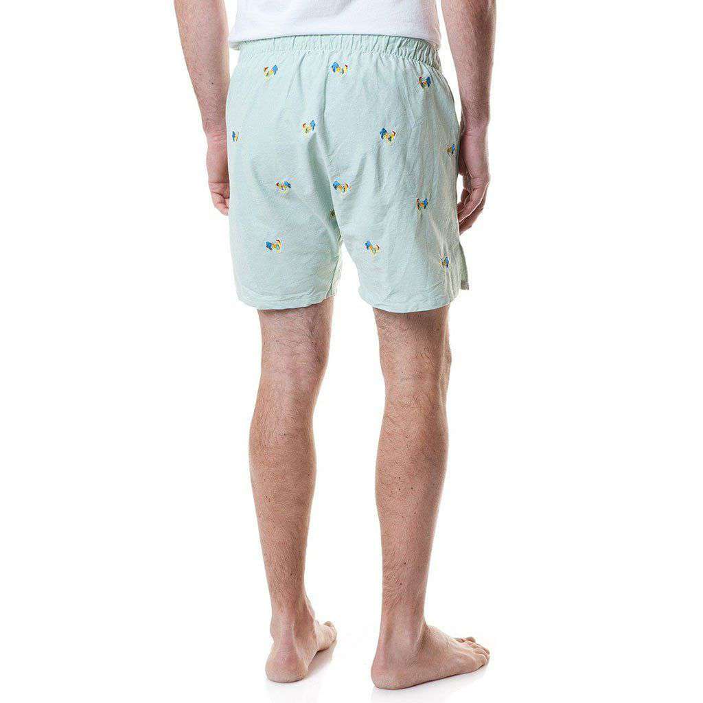 Barefoot Boxer in Seafoam Oxford with Embroidered Coq of the Walk by Castaway Clothing - Country Club Prep