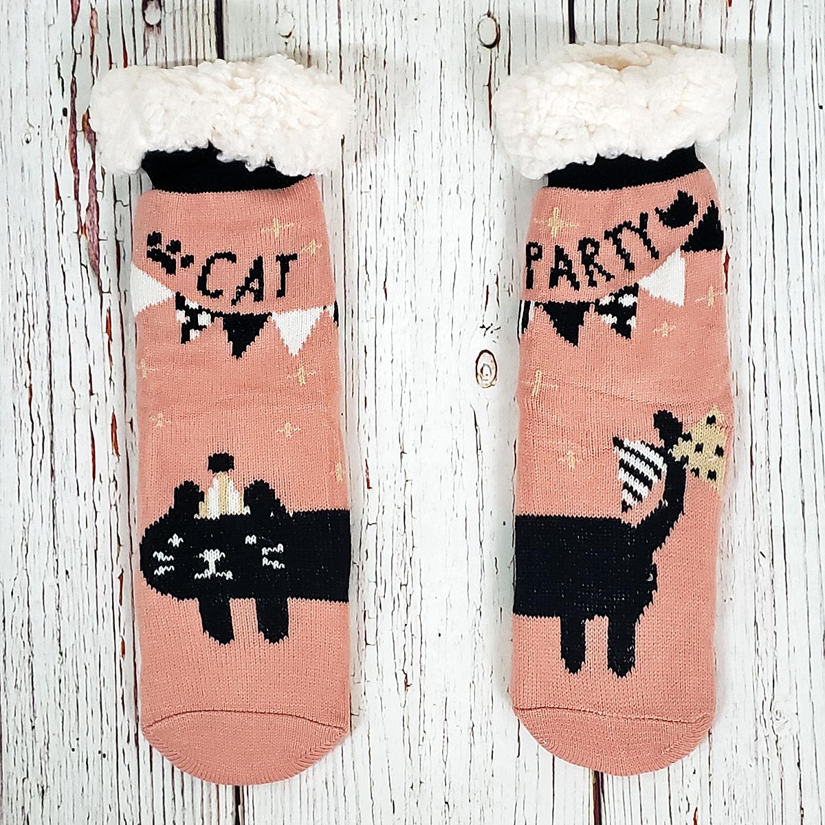 Cuddly Cat Party Sherpa Lined Socks - Country Club Prep