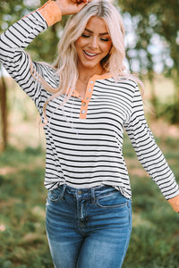 Striped Contrast Trim Quarter Snap T-Shirt - Country Club Prep