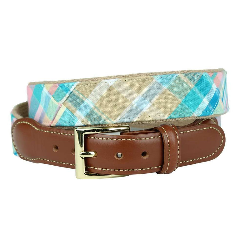 Hilton Head Plaid Leather Tab Belt by Country Club Prep - Country Club Prep