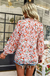 Floral Tie Neck Lantern Sleeve Blouse - Country Club Prep