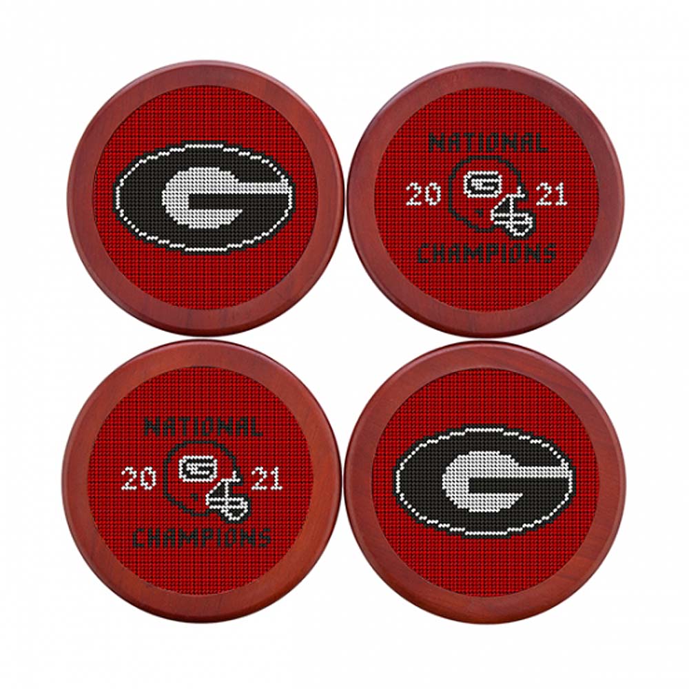University of Georgia 2021 National Championship Needlepoint Coasters by Smathers & Branson - Country Club Prep