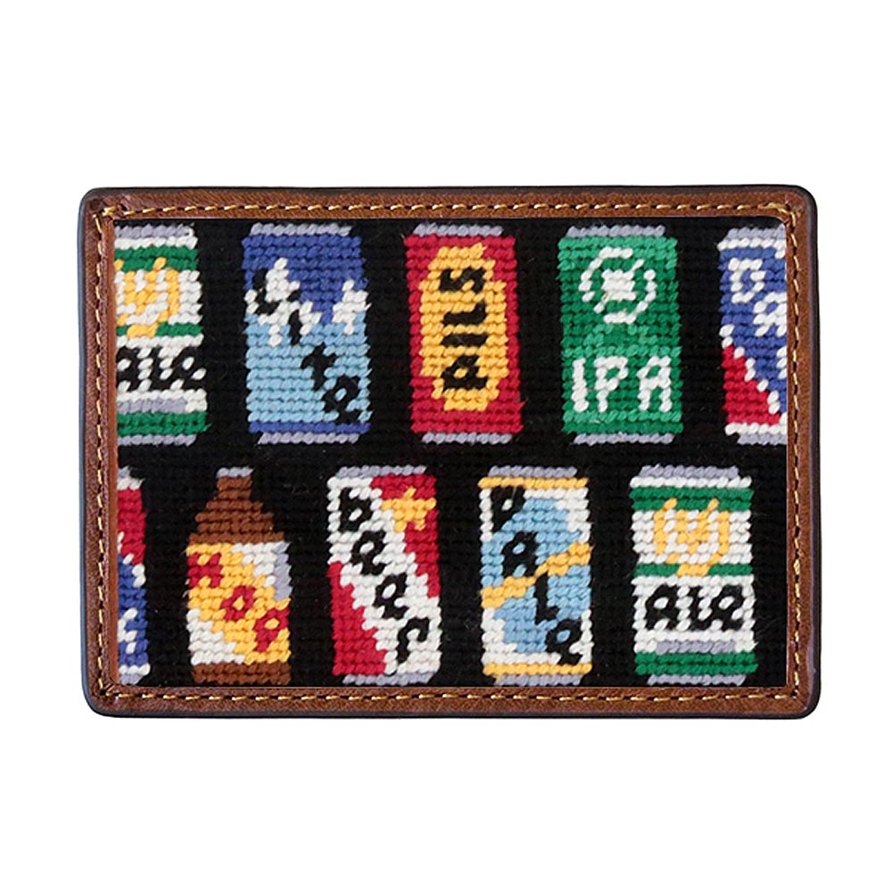 Beer Cans Needlepoint Credit Card Wallet in Black by Smathers & Branson - Country Club Prep