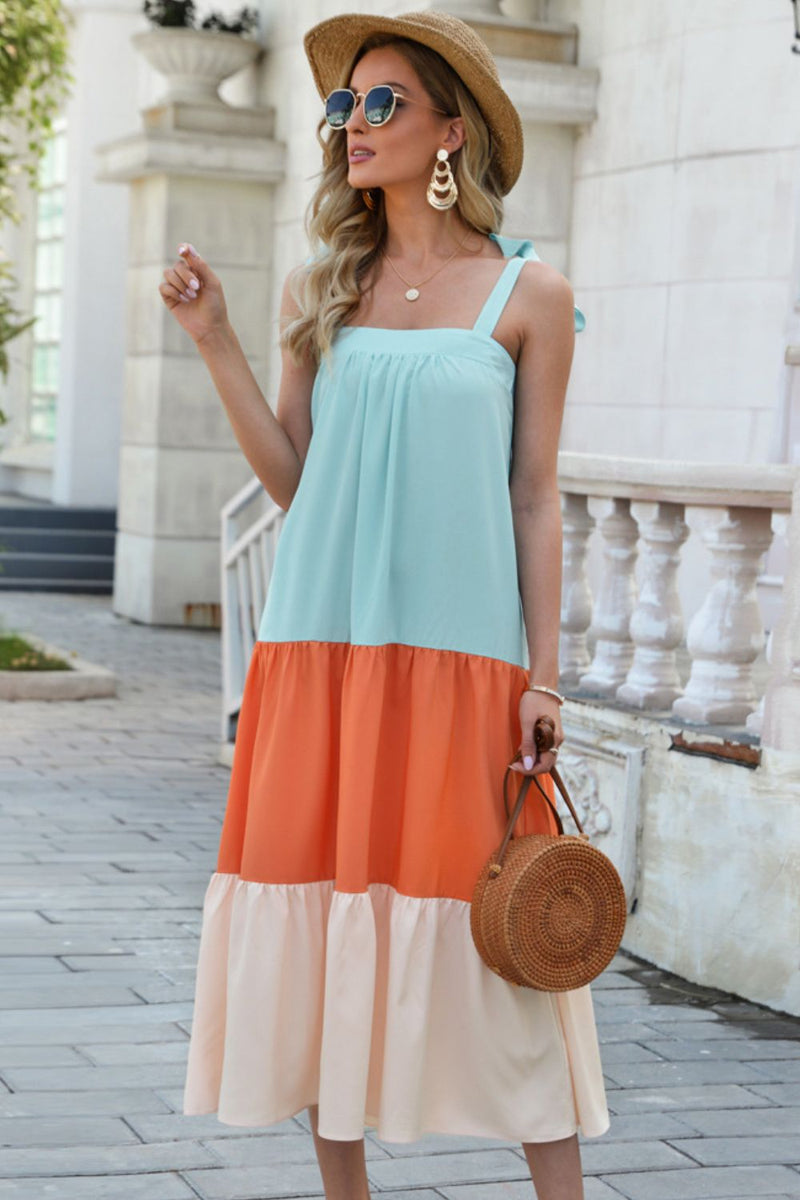 Color Block Tie-Shoulder Sleeveless Dress - Country Club Prep