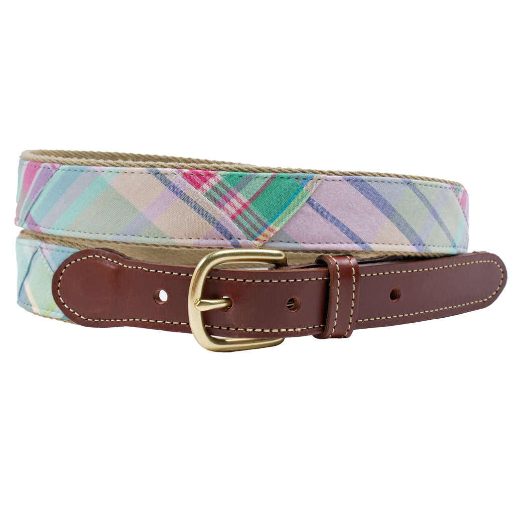 Looking Glass Patch Madras Leather Tab Belt by Country Club Prep - Country Club Prep
