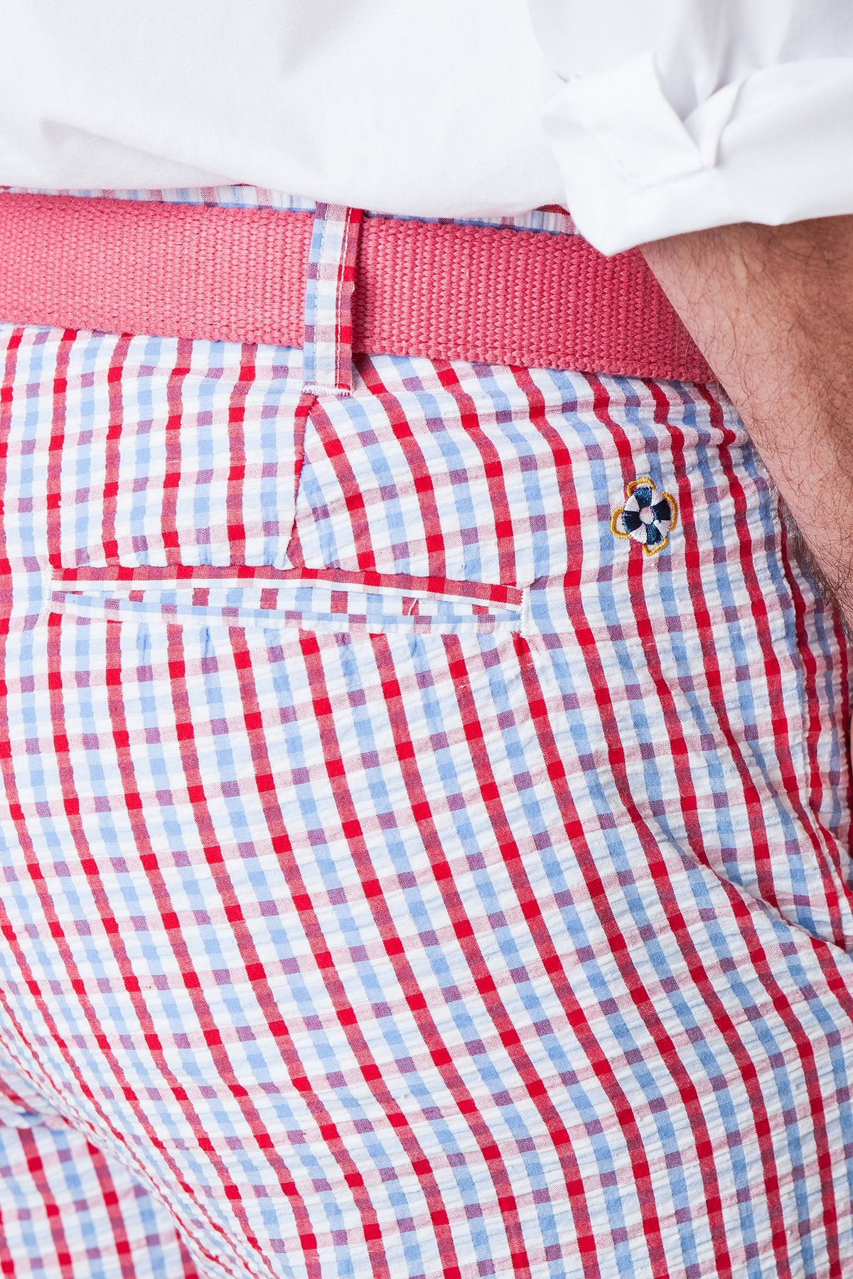 Cisco Short in Red, White, and Blue Seersucker by Castaway Clothing - Country Club Prep