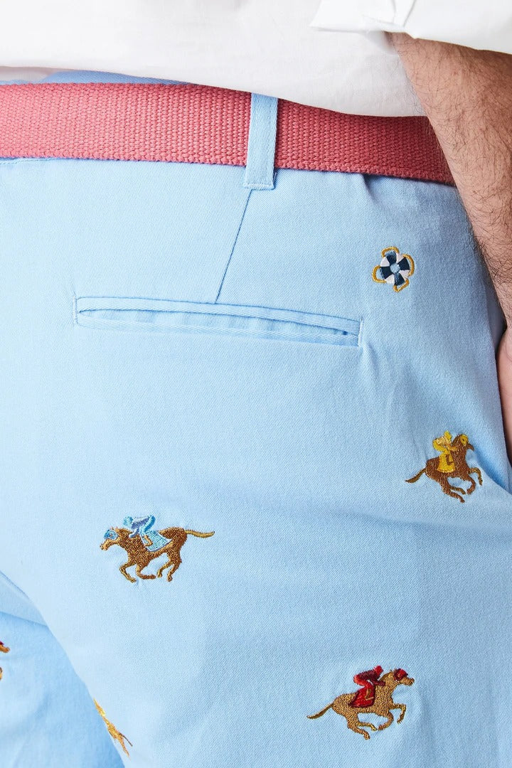 Stretch Twill Cisco Short with Embroidered Racing Horses by Castaway Clothing - Country Club Prep