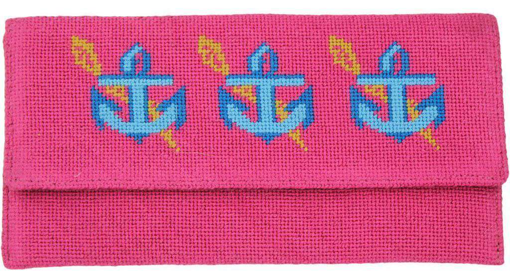 Anchors Needlepoint Clutch in Pink by York Designs - Country Club Prep