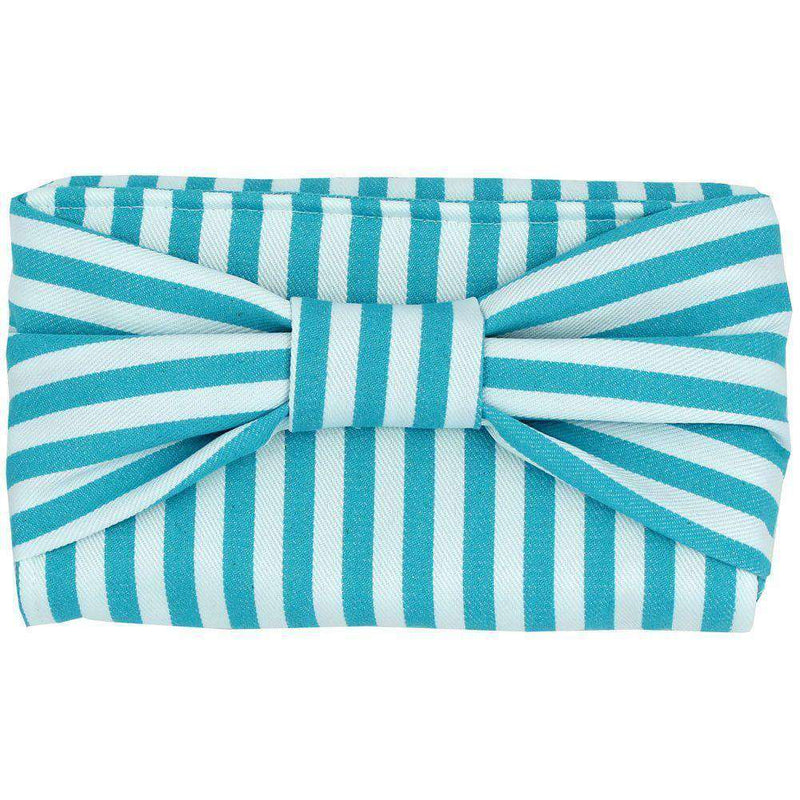 Canvas Bow Clutch with Blue Stripe by Just Madras - Country Club Prep