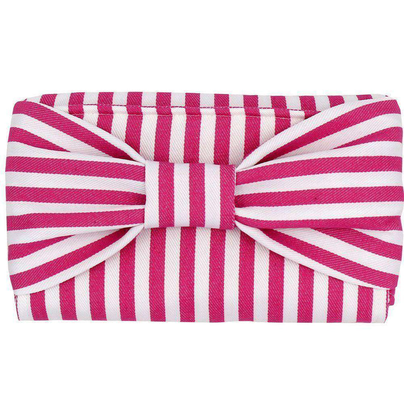 Canvas Bow Clutch with Pink Stripe by Just Madras - Country Club Prep