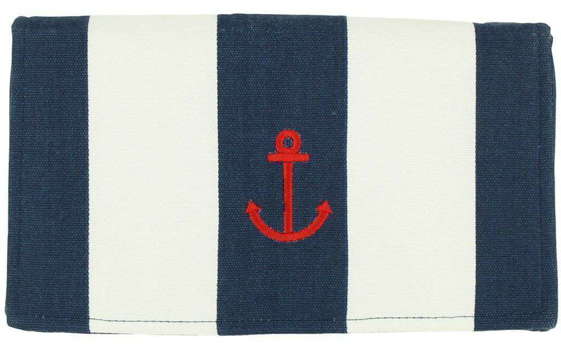 Canvas Knot Clutch with Red Anchor in Navy and White by Just Madras - Country Club Prep