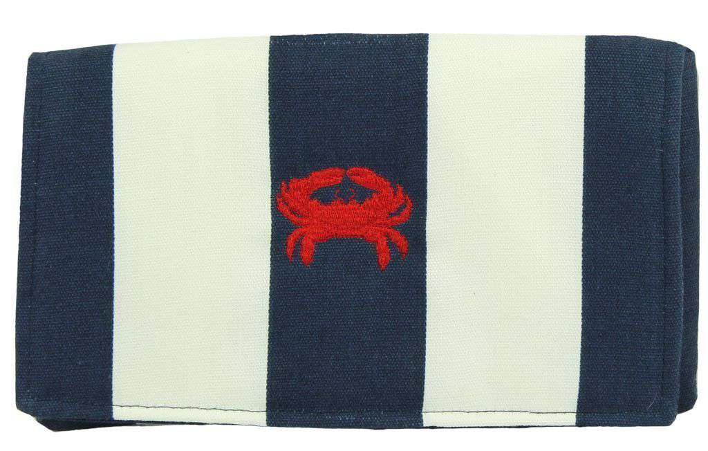 Canvas Knot Clutch with Red Crab in Navy and White by Just Madras - Country Club Prep