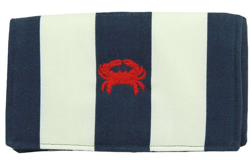 Canvas Knot Clutch with Red Crab in Navy and White by Just Madras - Country Club Prep