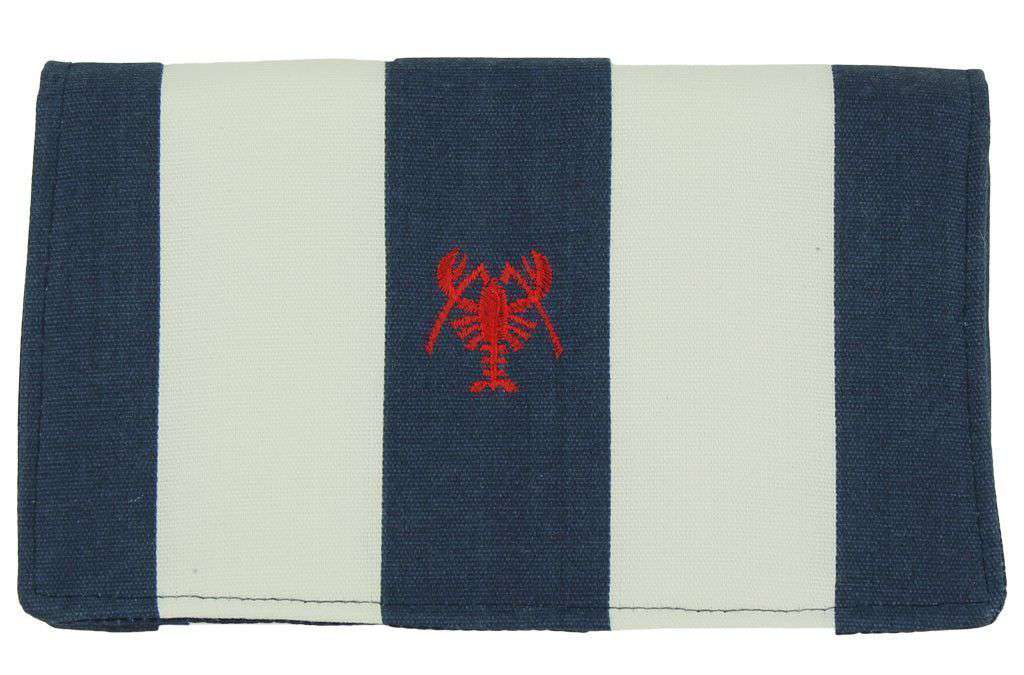 Canvas Knot Clutch with Red Lobster in Navy and White by Just Madras - Country Club Prep