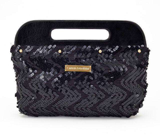 Clutch Cover in Black Sequins by Carrie Dunham - Country Club Prep