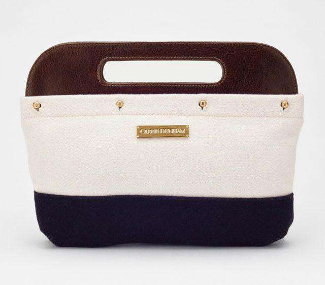 Clutch Cover in Cream and Navy Colorblock  Wool by Carrie Dunham - Country Club Prep