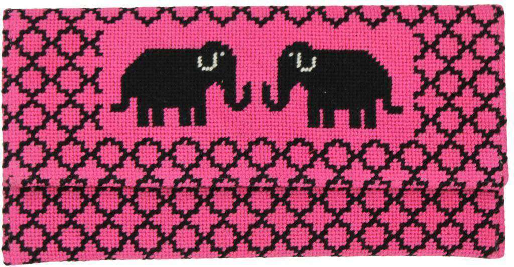 Elephant Needlepoint Clutch in Pink by York Designs - Country Club Prep
