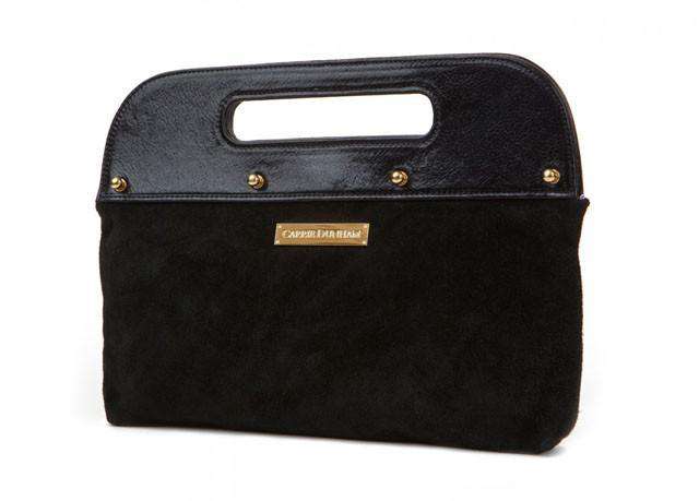The Dunham Clutch in Black with Black Suede by Carrie Dunham - Country Club Prep