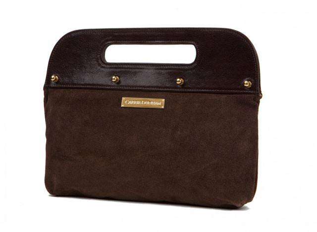 The Dunham Clutch in Chocolate Brown with Brown Suede by Carrie Dunham - Country Club Prep