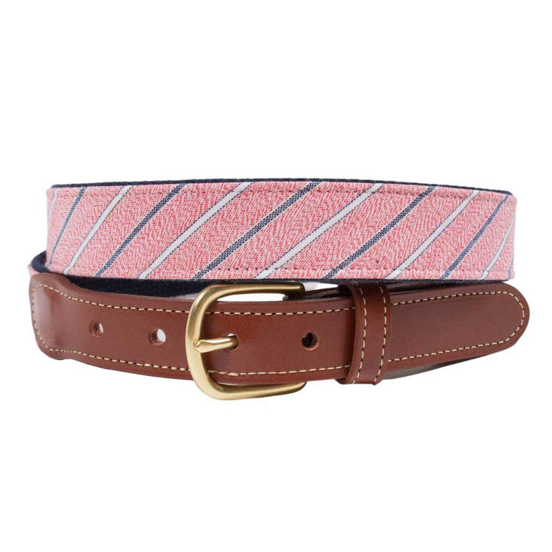 Red Coastal Stripe Leather Tab Belt by Country Club Prep - Country Club Prep