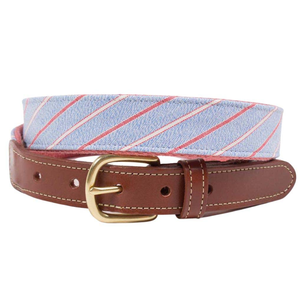 Blue Coastal Stripe Leather Tab Belt by Country Club Prep - Country Club Prep