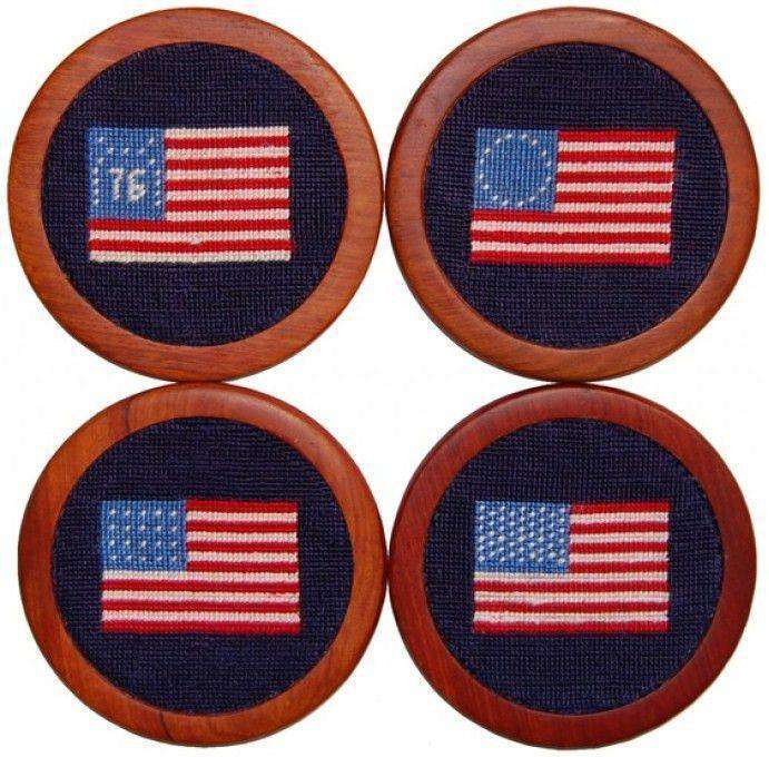 American Flag Needlepoint Coasters in Navy by Smathers & Branson - Country Club Prep
