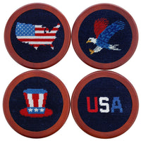 Americana Needlepoint Coasters in Navy by Smathers & Branson - Country Club Prep