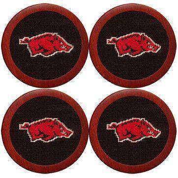 Arkansas Needlepoint Coasters in Black by Smathers & Branson - Country Club Prep