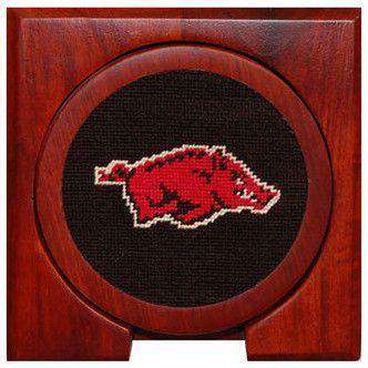 Arkansas Needlepoint Coasters in Black by Smathers & Branson - Country Club Prep