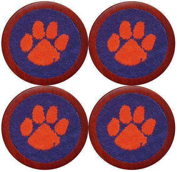 Clemson Needlepoint Coasters in Purple and Orange by Smathers & Branson - Country Club Prep