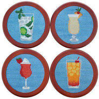 Cocktails Needlepoint Coasters in Light Blue by Smathers & Branson - Country Club Prep
