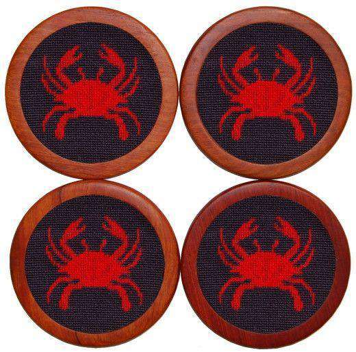 Crab Needlepoint Coasters in Navy by Smathers & Branson - Country Club Prep