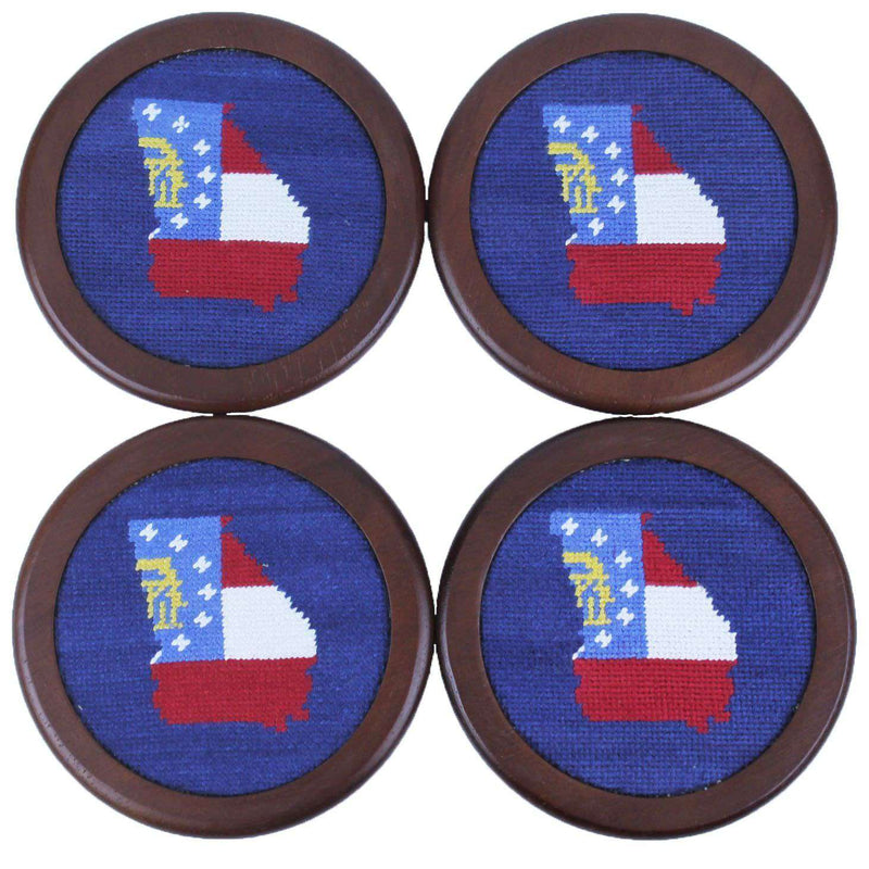 Custom Georgia State Flag Needlepoint Coasters in Navy by Smathers & Branson - Country Club Prep