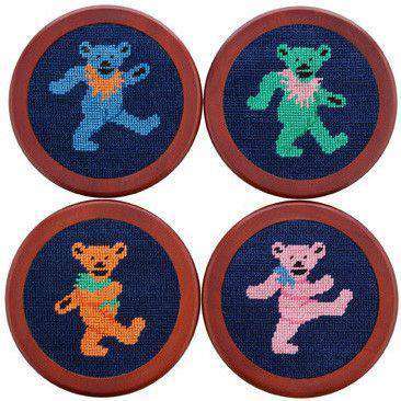 Dancing Bears Needlepoint Coaster Set in Dark Navy by Smathers & Branson - Country Club Prep