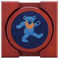Dancing Bears Needlepoint Coaster Set in Dark Navy by Smathers & Branson - Country Club Prep