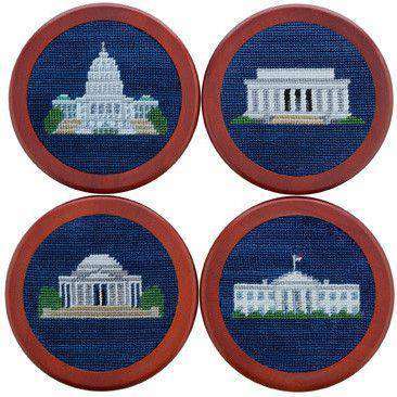 DC Monuments Needlepoint Coasters in Classic Navy by Smathers & Branson - Country Club Prep