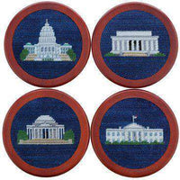 DC Monuments Needlepoint Coasters in Classic Navy by Smathers & Branson - Country Club Prep