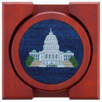 DC Monuments Needlepoint Coasters in Classic Navy by Smathers & Branson - Country Club Prep